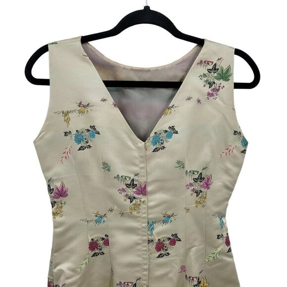 Vtg 60's Womens Dress 2pc Set Asian Satin Sheath‎ Bolero Jacket Gold Floral Sz M - Picture 8 of 17